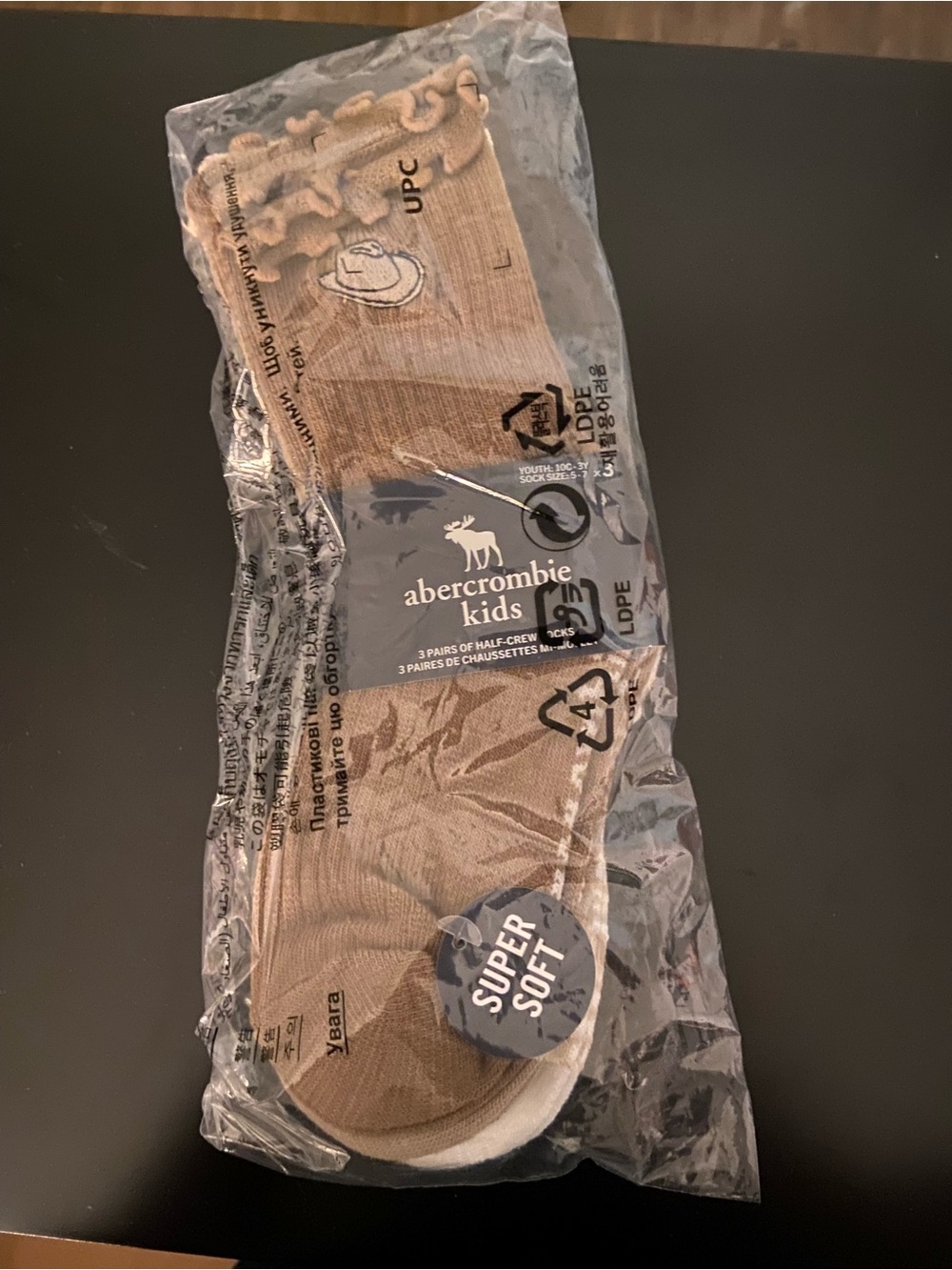 abercrombie kids Tan Half-Crew Socks - 3 Pack, Super Soft (Girls)